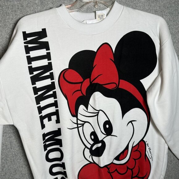 Vintage Minnie Mouse Double Sided Sweatshirt Large White Long Sleeve Spellout - Picture 4 of 15